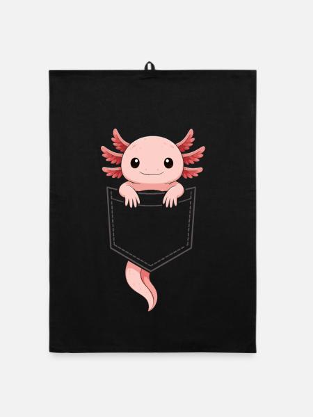 Mignon Axolotl qui sort de sa poche - Torchon bio - noir - Devant