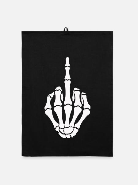 skull-hand_mittelfinger- - Organic Geschirrtuch - Schwarz - Vorne