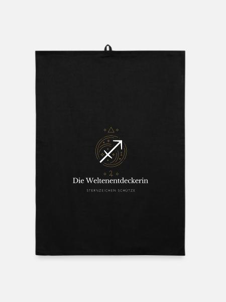 Weltenentdeckerin Sternzeichen - Organic Geschirrtuch - Schwarz - Vorne