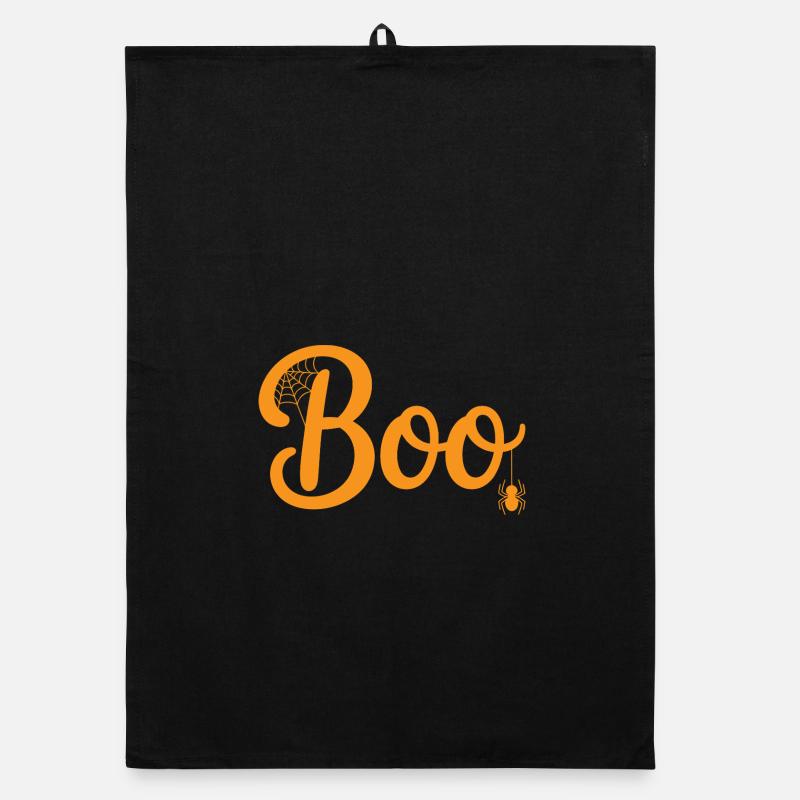Boo Cobweb Orange Halloween Organic dish towel