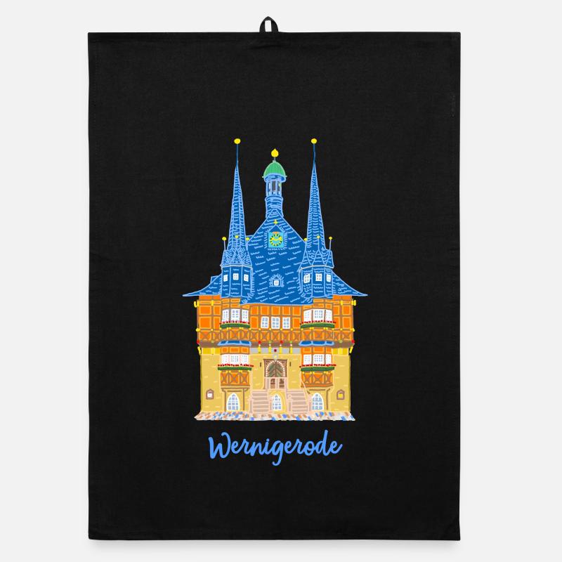 Wernigerode, town hall, half-timbered house East Germany Organic dish towel