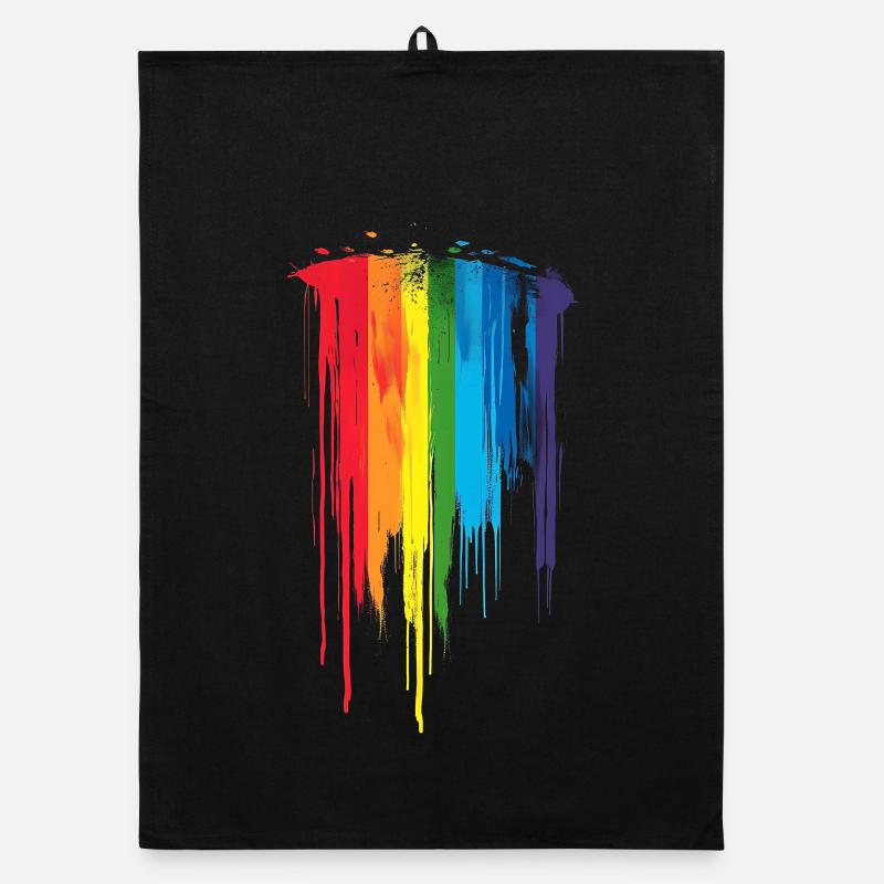 Dezentes und cooles Regenbogen-Design mit tropfender Pride-Flagge - Organic Geschirrtuch - Schwarz