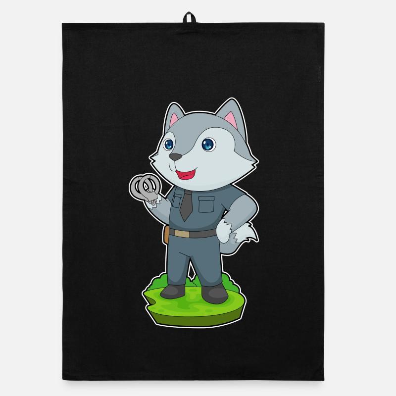 Wolf Polizist Handschellen Polizei Organic Geschirrtuch