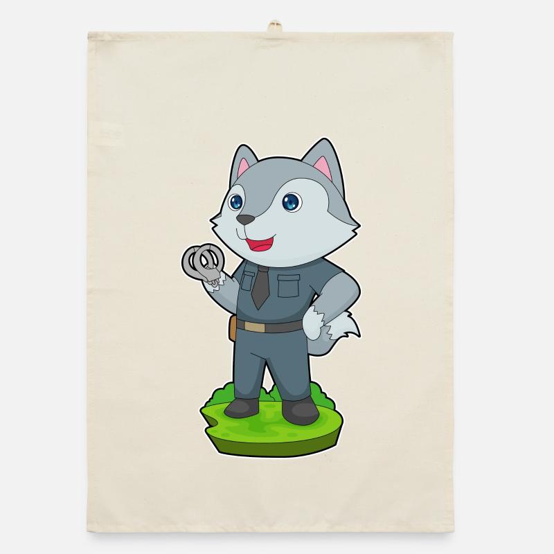 Wolf Polizist Handschellen Polizei Organic Geschirrtuch
