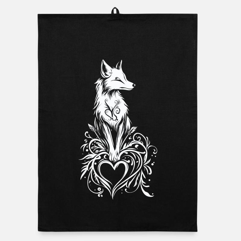 Mystischer Fuchs mit Herz und Flora - Organic Geschirrtuch - Schwarz