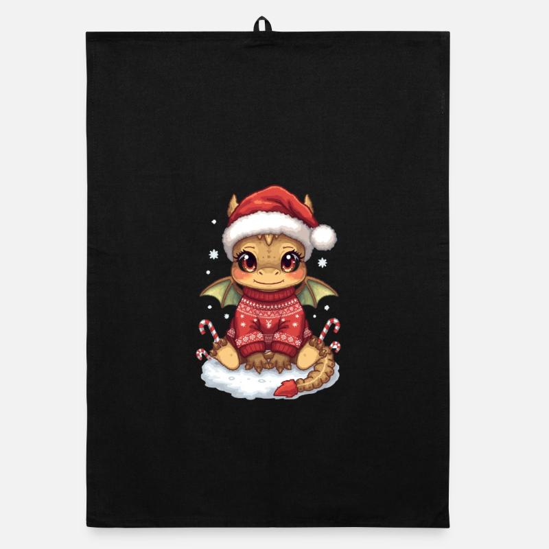 Dragon Noel Kawaii en Pull Rouge Torchon bio