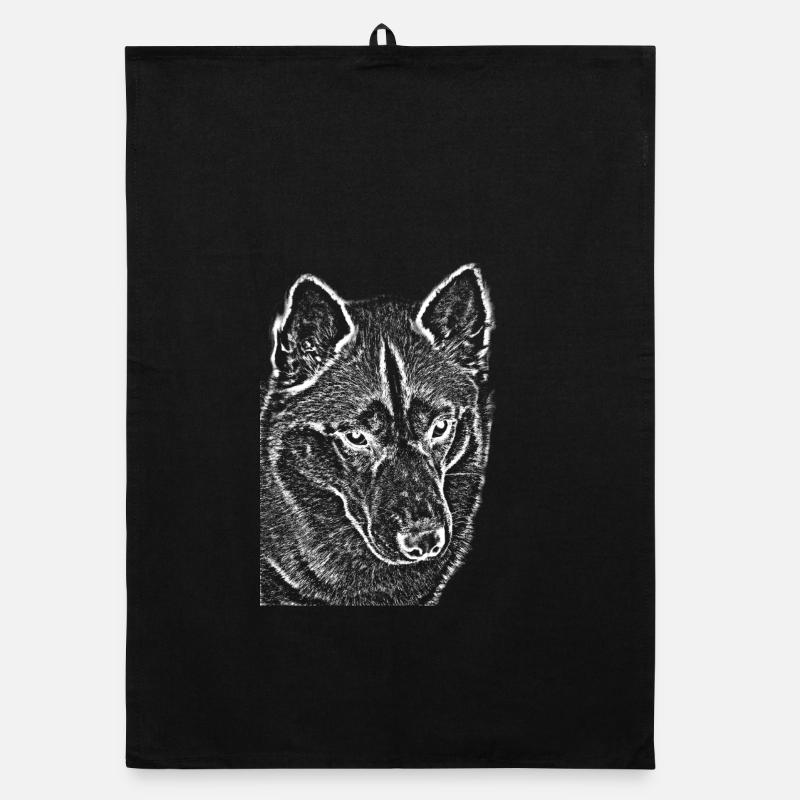 Wolf View Ligne Dessin Imprimer Design Husky Torchon bio