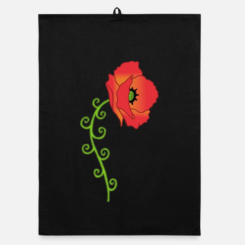 Fleur de coquelicot et feuilles spirales Torchon bio