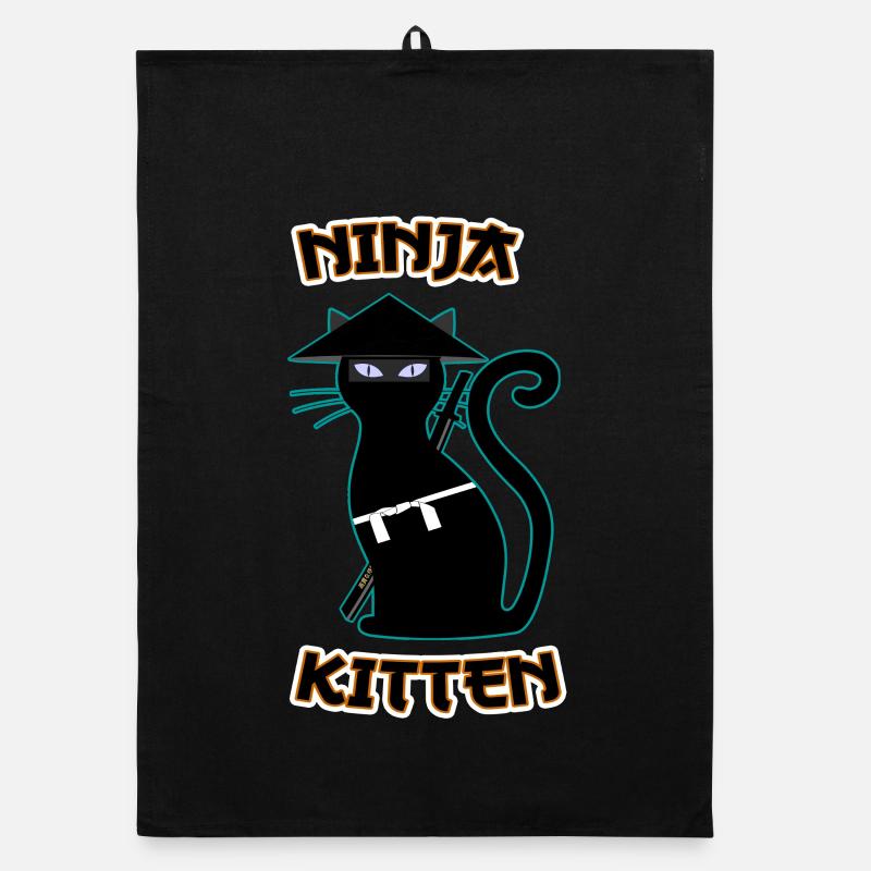 Ninja cat samurai kitten Assassin kitty Meow Organic dish towel