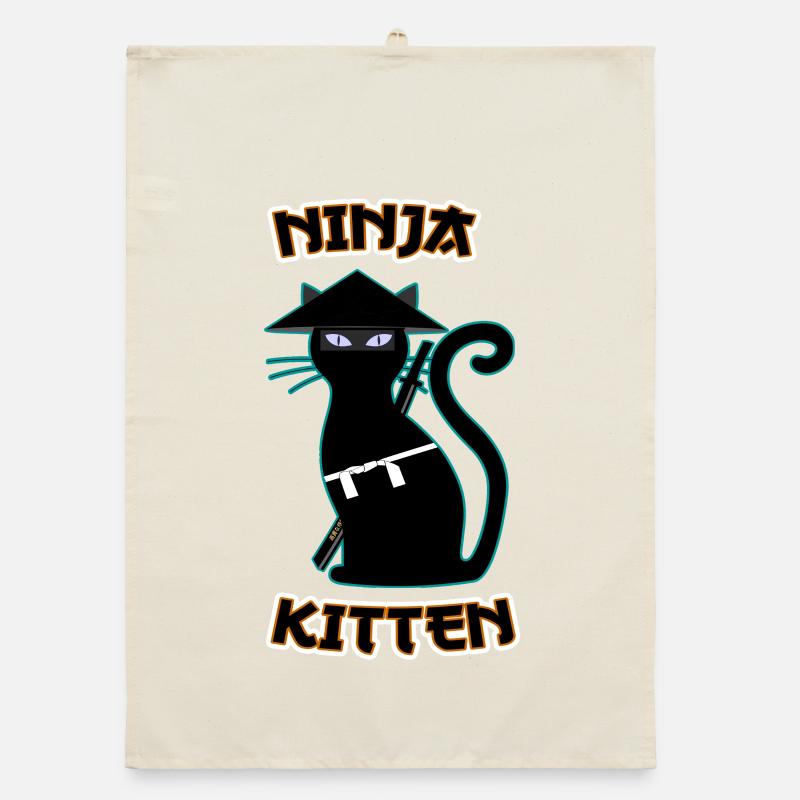Ninja cat samurai kitten Assassin kitty Meow Organic dish towel