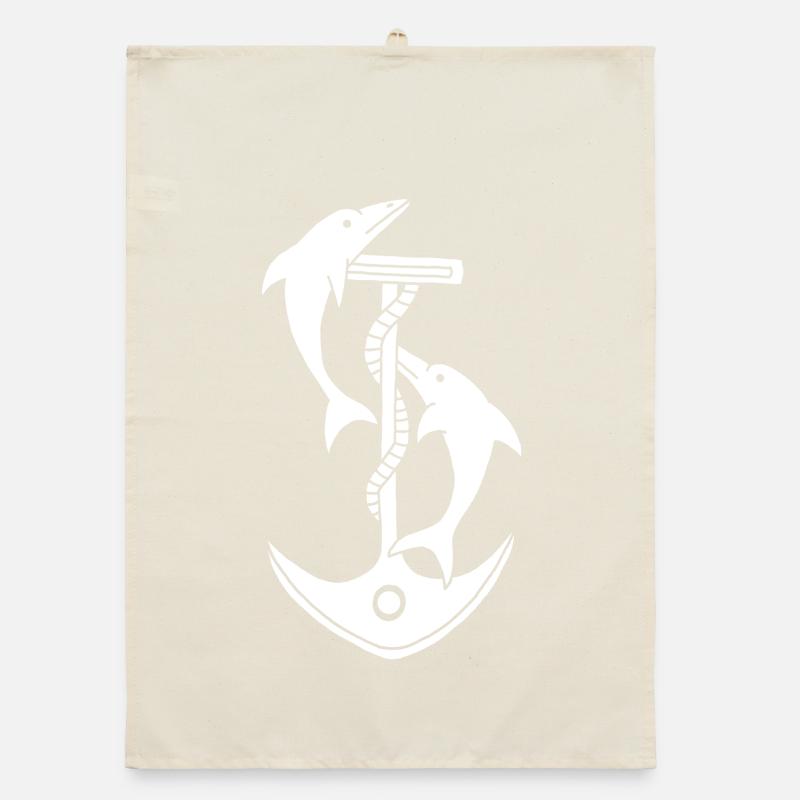 Ancre et dauphins (blanc) Torchon bio
