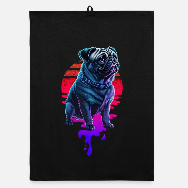 Rétro Carlin Chien Coucher de soleil Torchon bio
