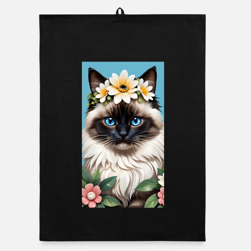 Beauté naturelle Birmanie Seal Point avec couronne de fleurs Torchon bio