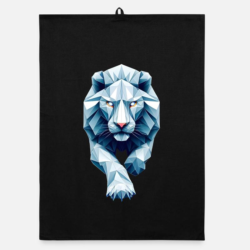 lion blanc bleu de face origami géométrique 3d Torchon bio