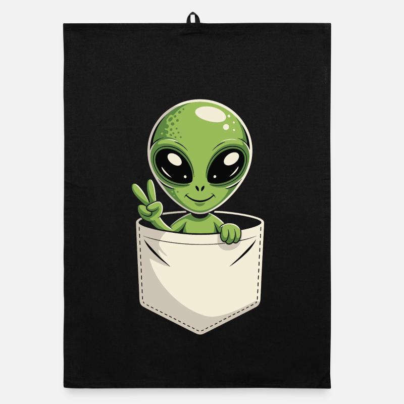Alien in the Pocket Peace Science Fiction Organic dish towel