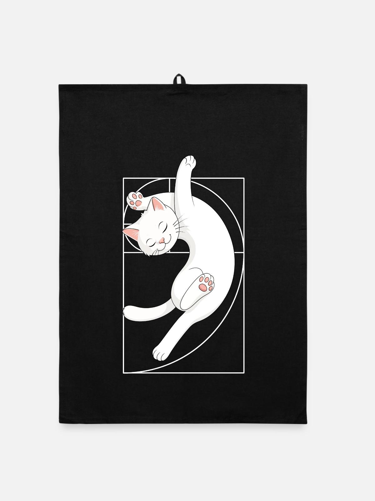 Fibonacci-Spirale Katze - Organic Geschirrtuch - Schwarz - Vorne