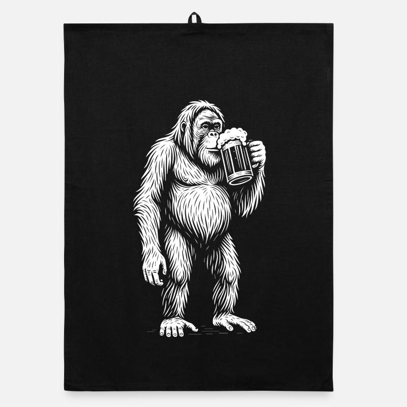 Silhouette de singe en chope de bière Torchon bio