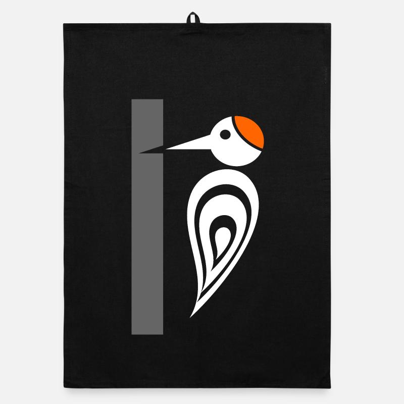 Pic sur l’arbre - L’oiseau du charpentier - Torchon bio - noir