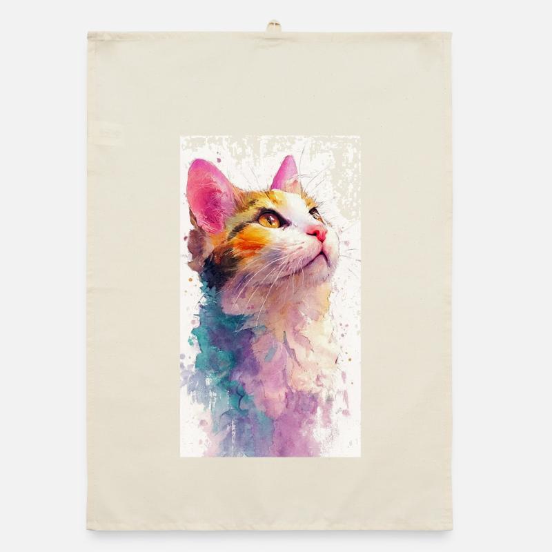 Aquarell Katze „Hoffnung“ – Bunte Watercolor Katze Organic Geschirrtuch
