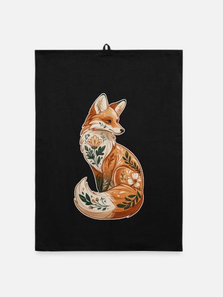 Fox decorative - Organic dish towel - black - Front