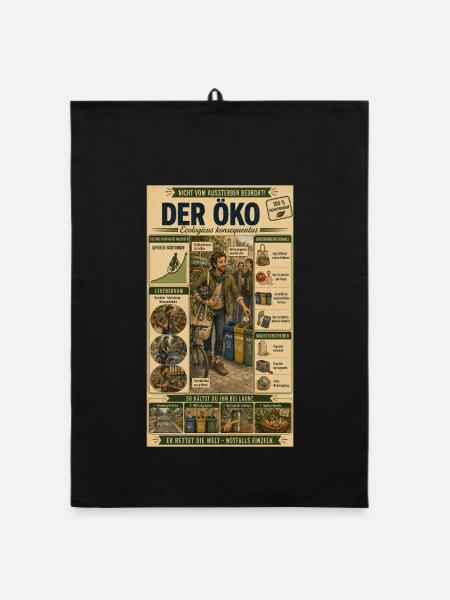 Der Öko – Nachhaltig mit Humor - Organic Geschirrtuch - Schwarz - Vorne