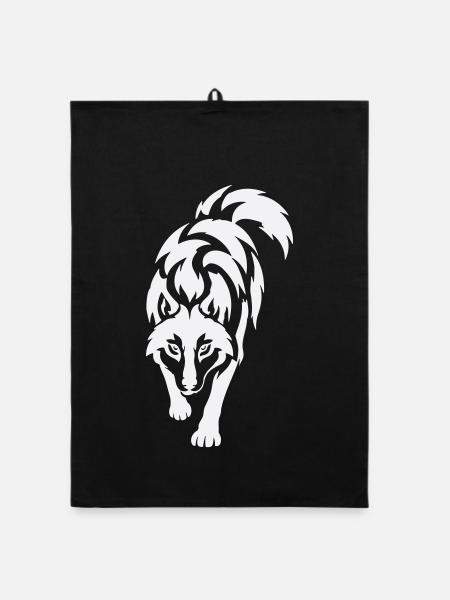 Wolfs Silhouette im Kontrast - Organic Geschirrtuch - Schwarz - Vorne