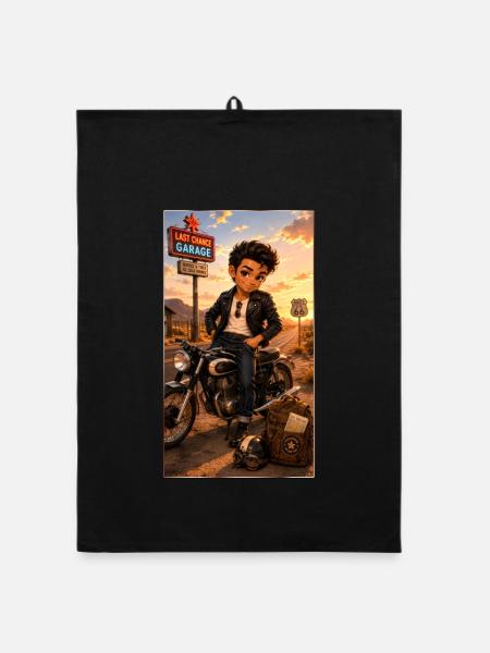 Steven Biker Motorcycle Road 66 Vintage – Kek-Ina - Organic Geschirrtuch - Schwarz - Vorne