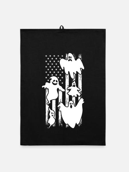 Ghost Halloween US Flag Halloween Ghost - Organic Geschirrtuch - Schwarz - Vorne