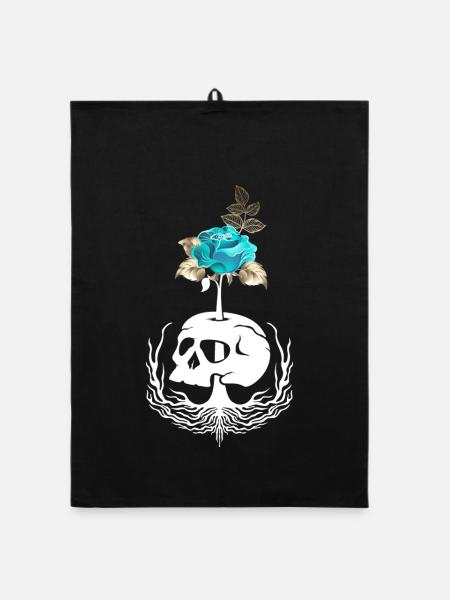 Gothic Wicca Goth Okkult Skullmystic Blumen - Organic Geschirrtuch - Schwarz - Vorne