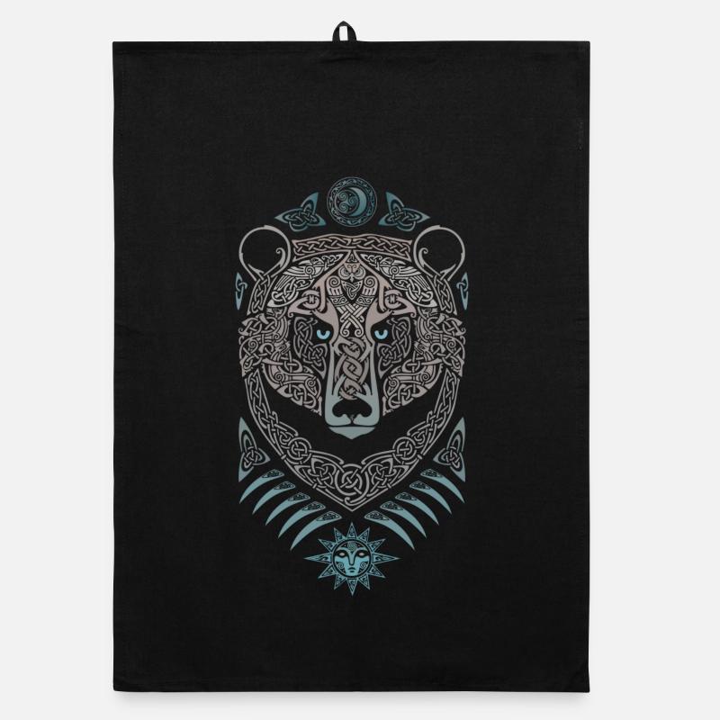 Loup Celtique Mandala et Soleil Torchon bio