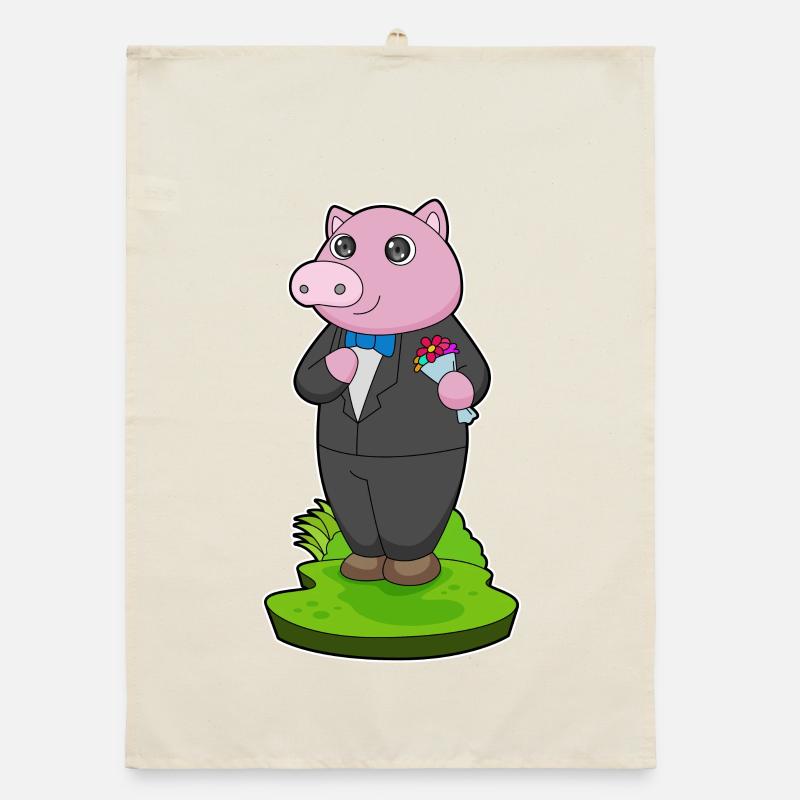 Pig Groom Suit Wedding Organic dish towel