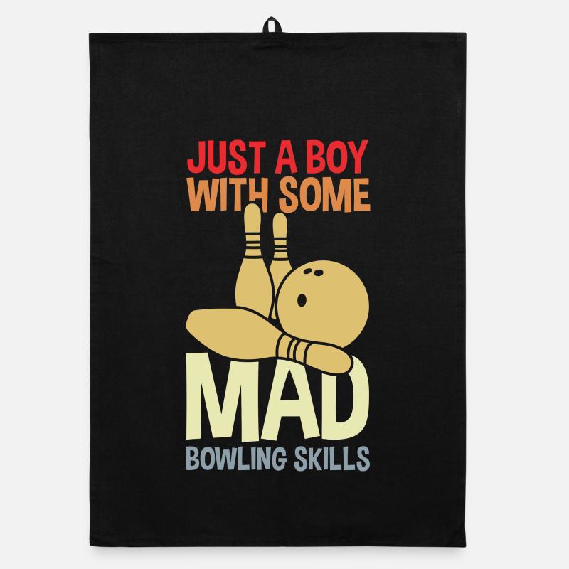 Funny bowling boy Organic dish towel