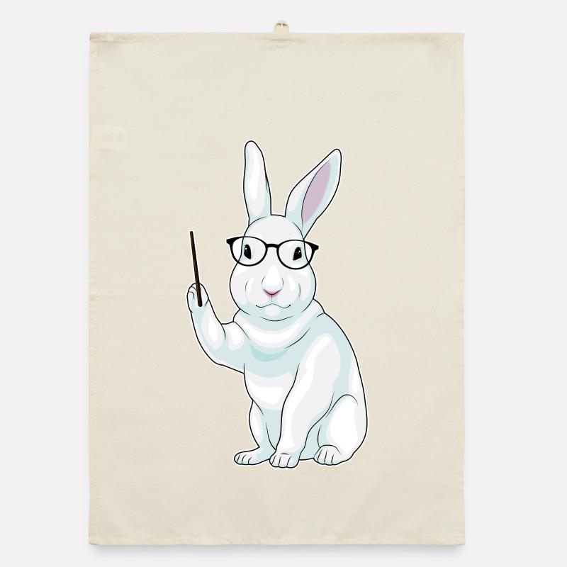 École du professeur de lapins pointant des bâtons Torchon bio