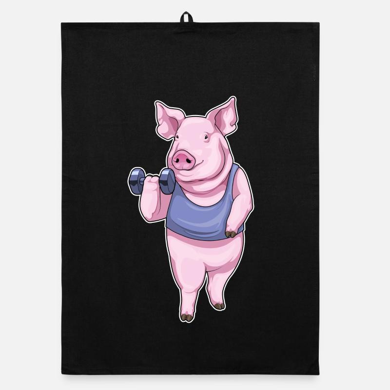 Bodybuilder cochon avec haltères Torchon bio
