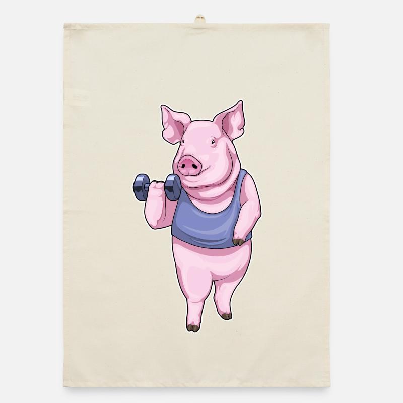 Bodybuilder cochon avec haltères Torchon bio