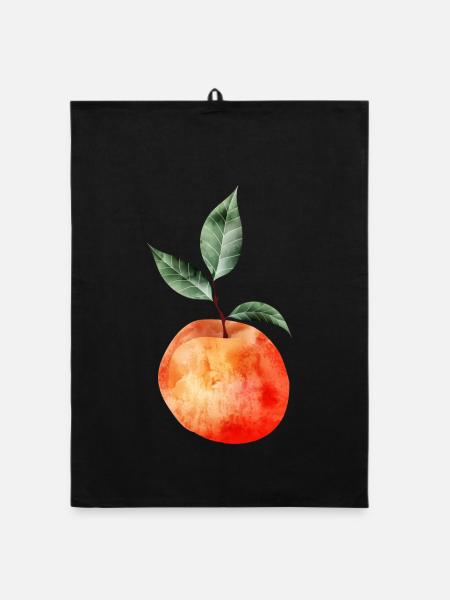glowing peach with leaves illustration - Organic dish towel - black - Front