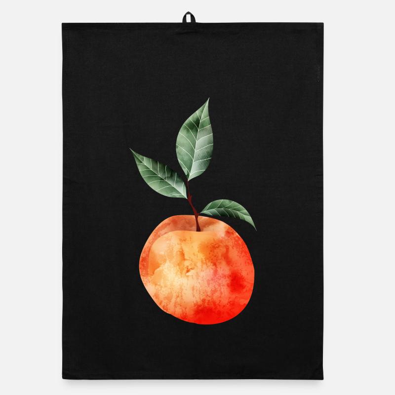 leuchtender Pfirsich mit Blätter Illustration Organic Geschirrtuch