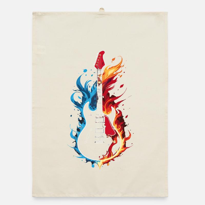 Flaming blue, orange, red guitar Organic dish towel