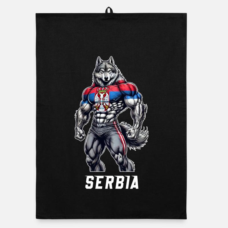 Serbia Wolf Bodybuilding Design Organic dish towel