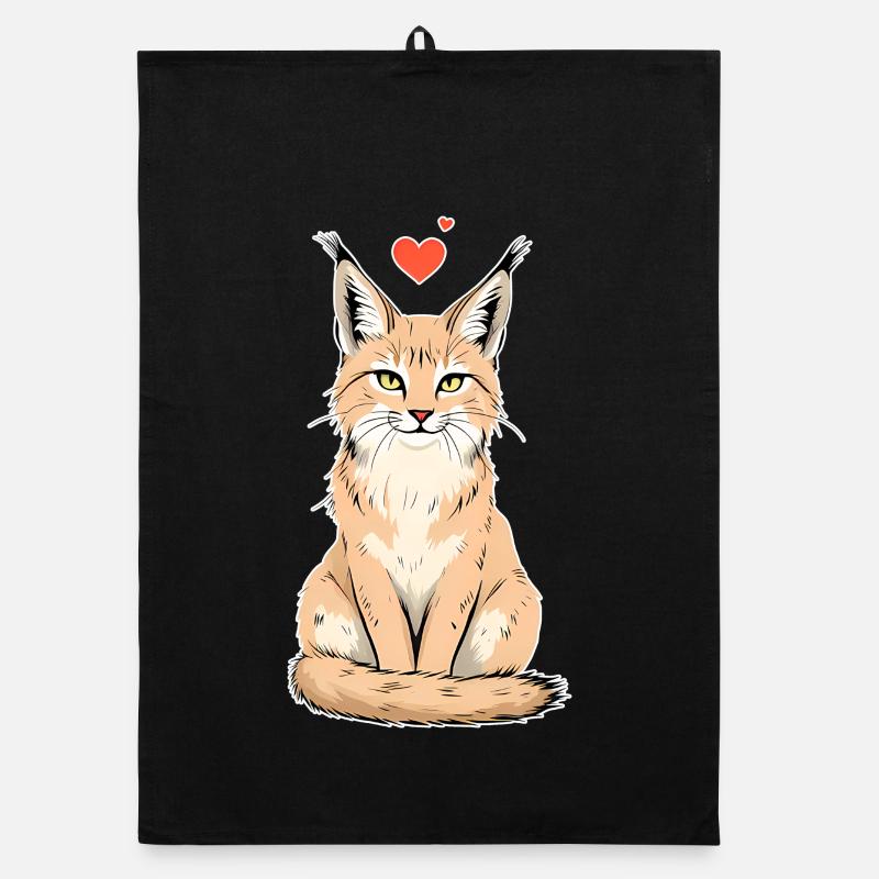 Luchs mit Herz – Wild & Liebevoll - Organic Geschirrtuch - Schwarz