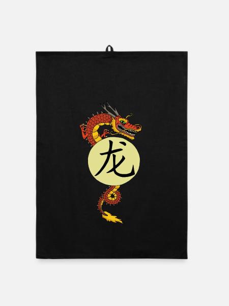 Chinese Red Dragon - Organic dish towel - black - Front