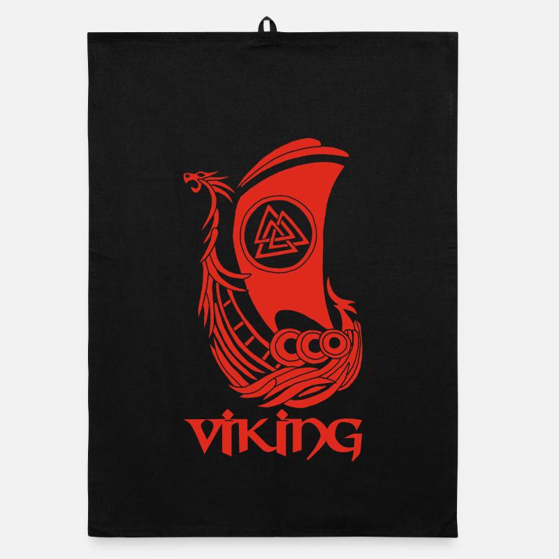 Rotes Wikingerschiff Organic Geschirrtuch