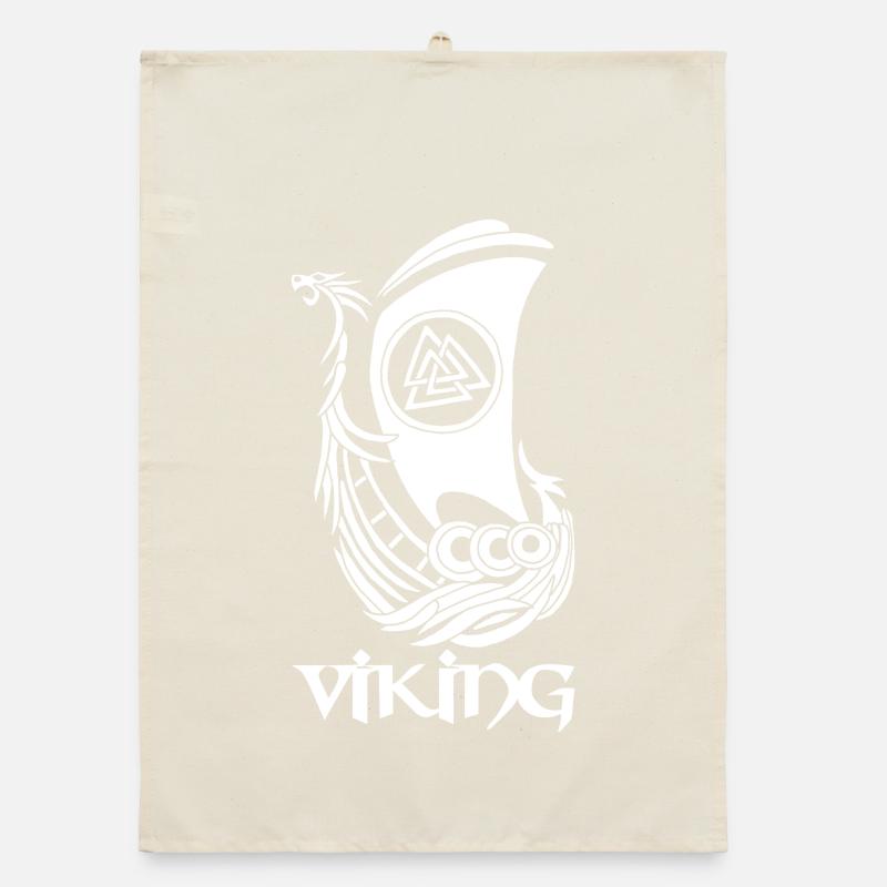 White Viking Ship Organic dish towel
