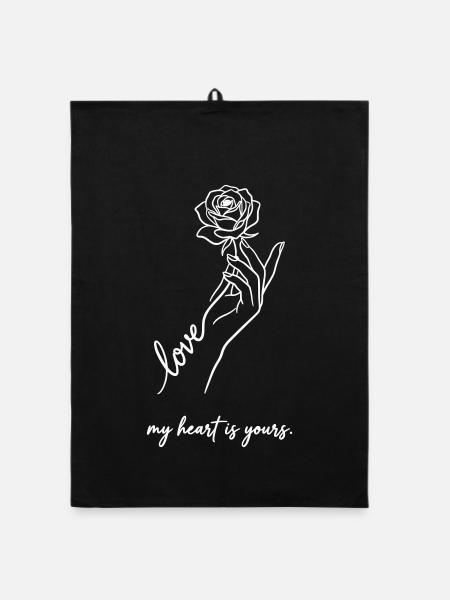 Valentine Rose – Mein Herz gehört dir weiß - Organic Geschirrtuch - Schwarz - Vorne