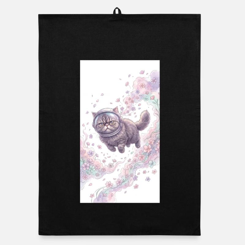 Chat de l’espace dans la magie des fleurs Torchon bio