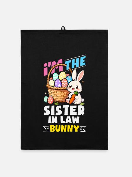 Joyeuse Pâques, douce chasse aux œufs du lapin, œufs de Pâques - Torchon bio - noir - Devant