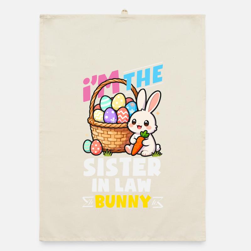 Joyeuse Pâques, douce chasse aux œufs du lapin, œufs de Pâques Torchon bio