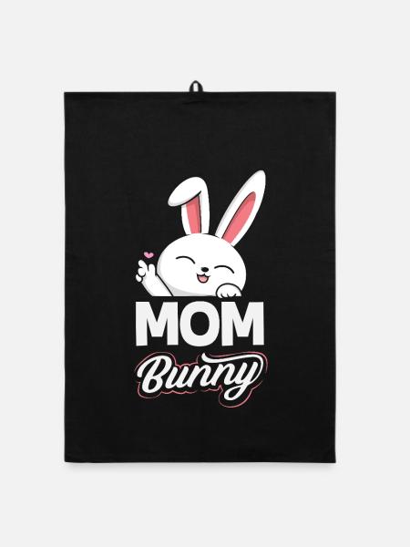 Joyeuse Pâques, douce chasse aux œufs du lapin, œufs de Pâques - Torchon bio - noir - Devant