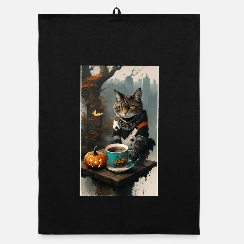 Cat dressed halloween - Organic dish towel - black