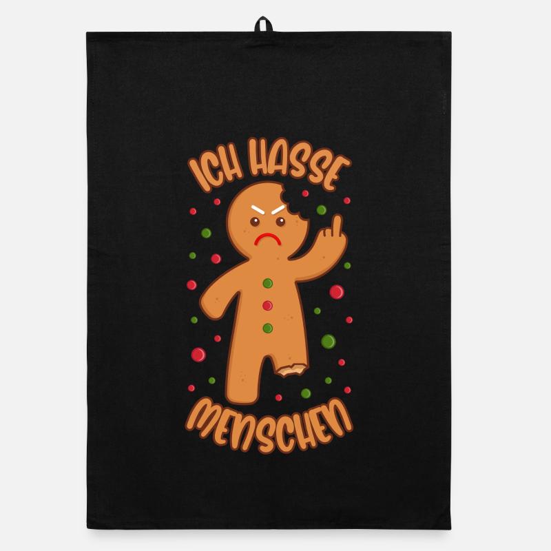 Lebkuchenmann Ich hasse Menschen Lustige Sprüche - Organic Geschirrtuch - Schwarz
